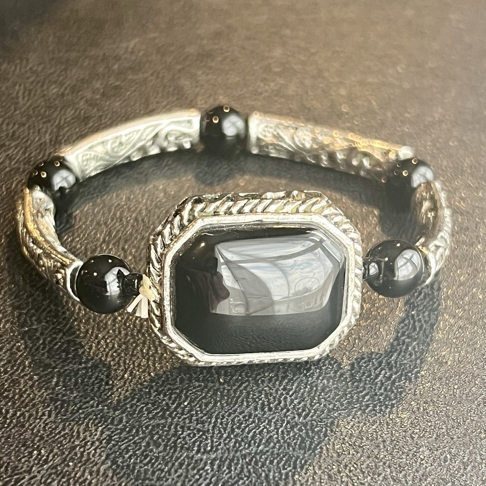 Silver Metal And Black Stone Bracelet